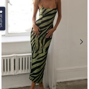 SHOP JAUS GREEN ZEBRA MIDI DRESS